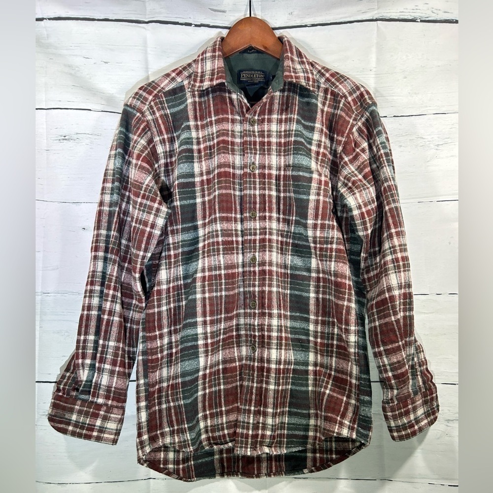 Pendleton Lodge Wool Mens Plaid Button Down Flannel Long Sleeve Shirt Size Small